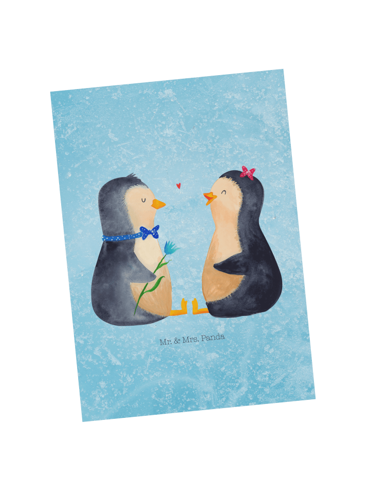 Postkarte Pinguin Pärchen ohne Spruch in Eisblau