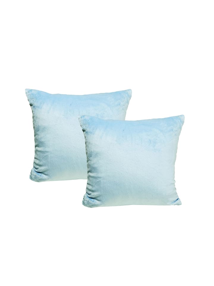2er Set Teddy Flausch Kissen 40x40cm in hellblau