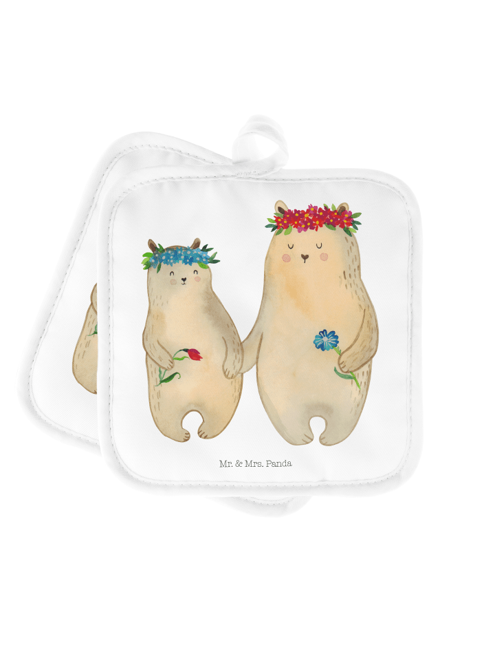 Topflappen Bären mit Blumenkranz ohne Spruch in Weiß