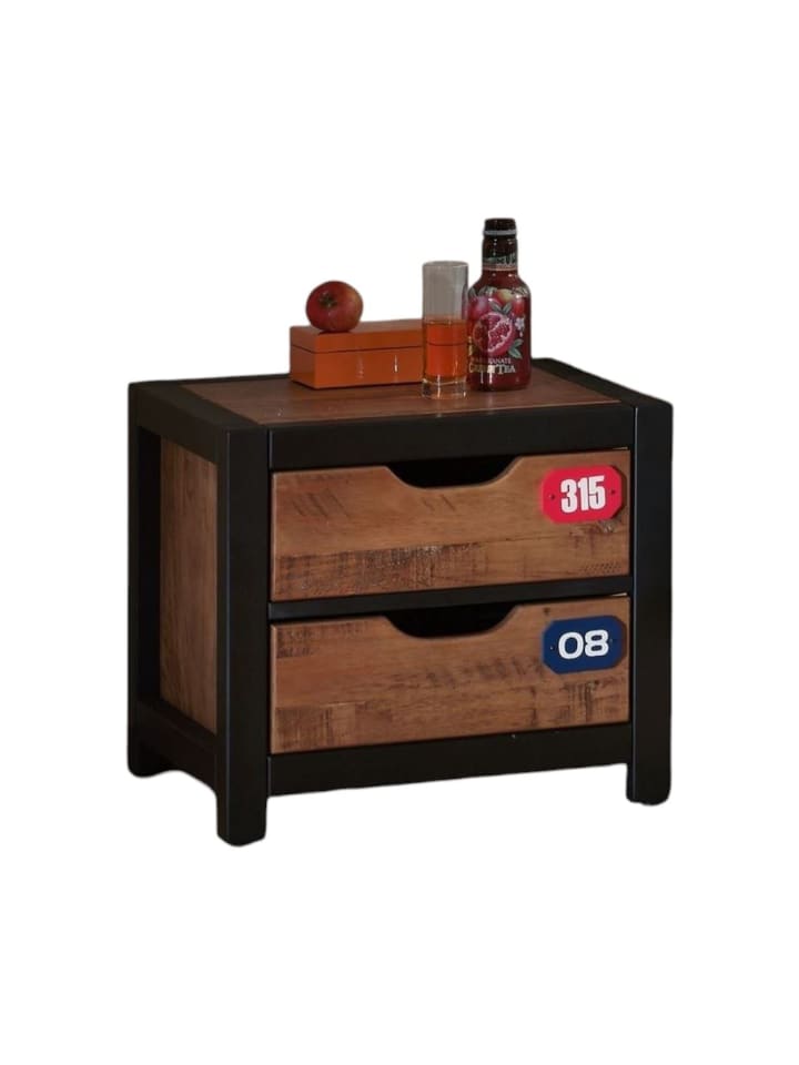 NACHTSCHRANK Kameko 50x45x45 MDF+Massivholz Schwarz/Cognac