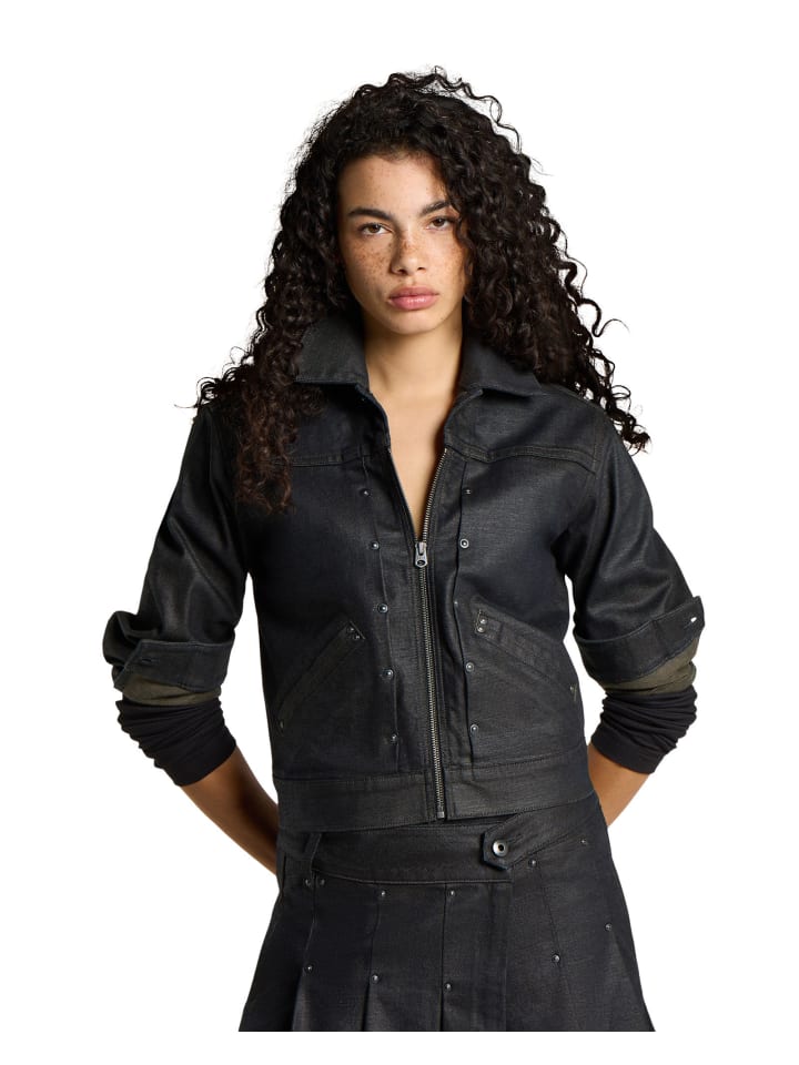 Stud Shrunken Boxy Jacke 3D raw denim processed