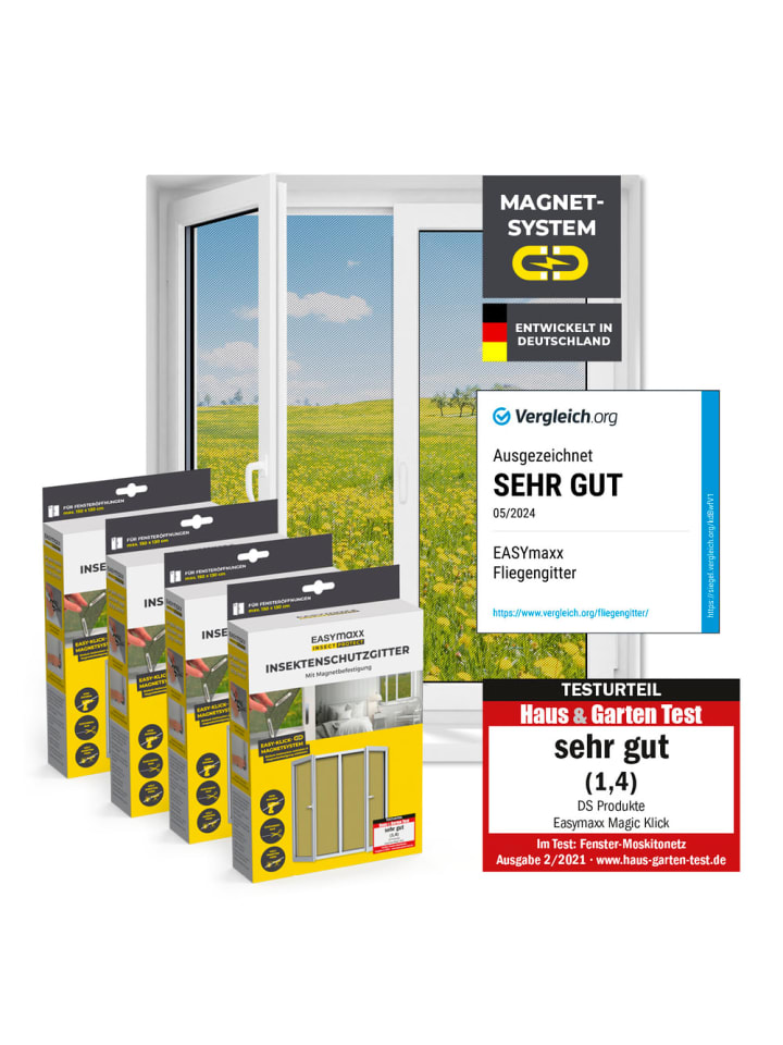 Moskitonetz 4er-Set 150x130cm schwarz 12 Magnetbefestigung für Fenster Schwarz