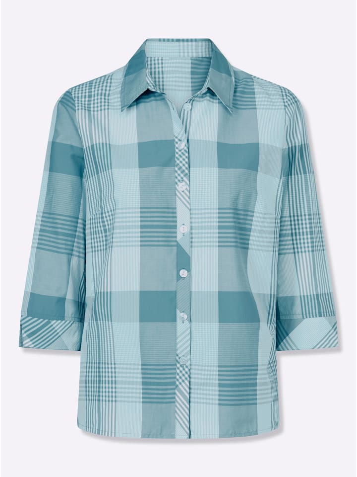 Karo-Bluse in ozean-weiß-kariert