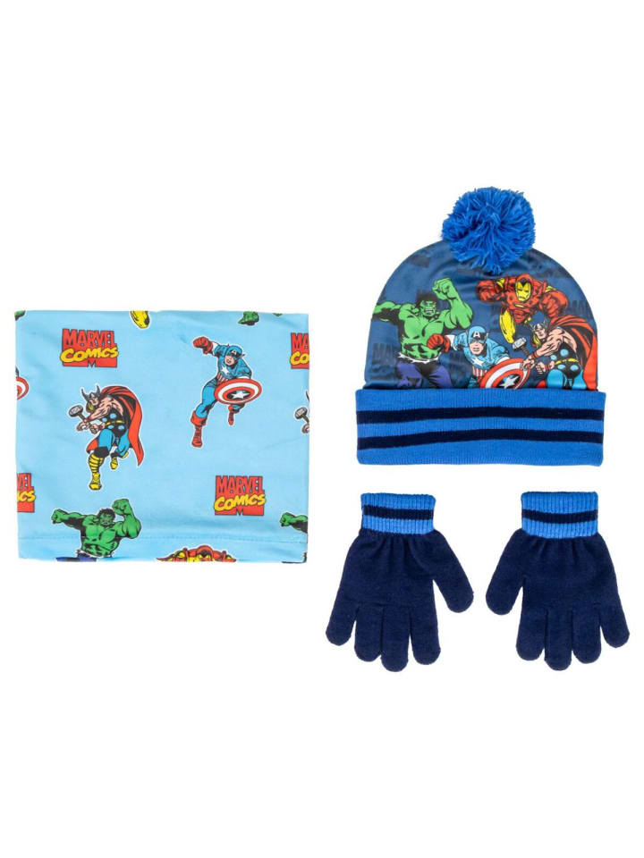 Avengers Kinder 3 Teilig Mütze & Schal & Handschuhe Set in Blau