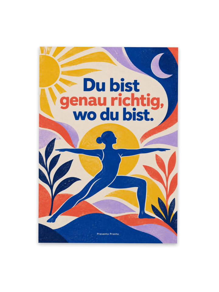 Postkarte Yogapose farbenfroh Design mit Spruch in Weiß