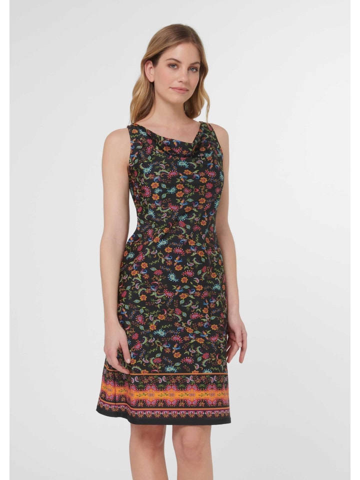 Bedrucktes Kleid mit Wasserfallausschnitt in schwarz / multicolor