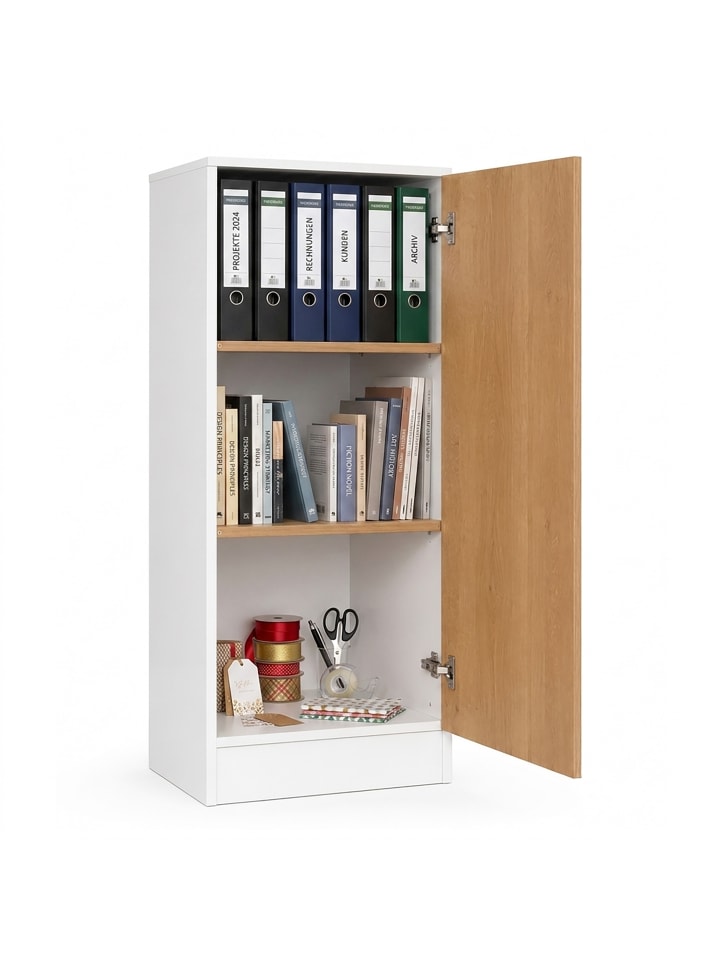 Mehrzweckschrank Büro Wohnzimmer Dilos 114 x 52 cm in Weiß / Honig-Eiche