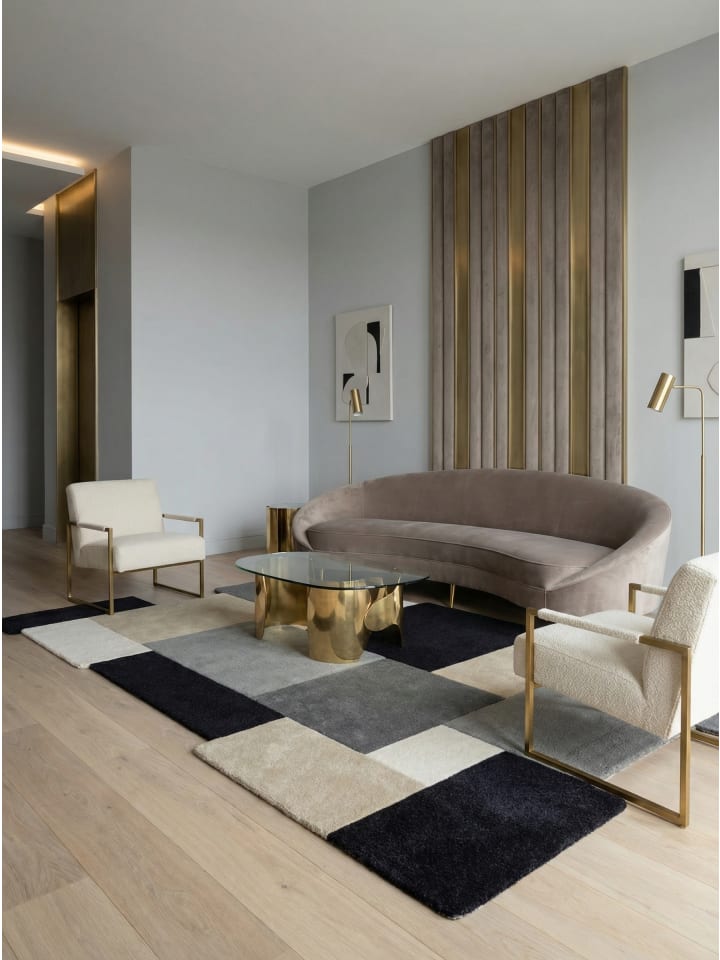 Wollteppich Kurzflor HALLEIN Geometrisch Abstrakt Naturfaser in Grau-Beige