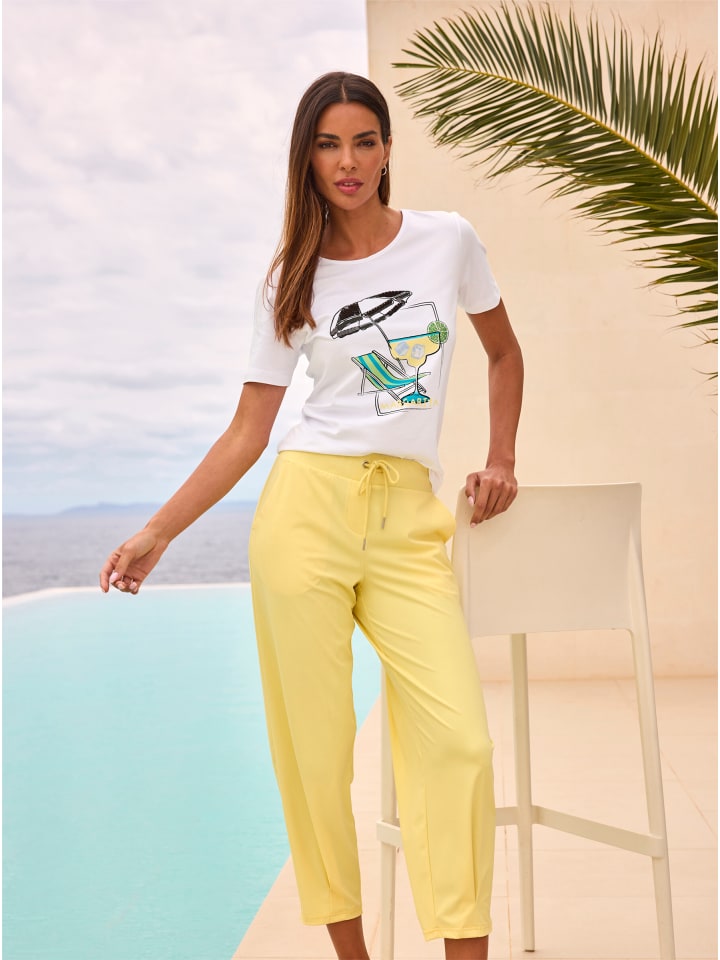 T-Shirt in weiß-zitrone-bedruckt