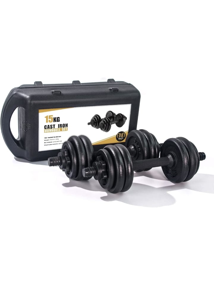 Bodybuilding Hantel 15 kg, Gewichtstraining, Gusseisen in Schwarz