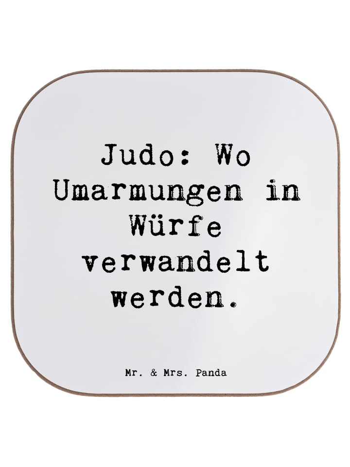 Glasuntersetzer Spruch Judo Umarmungen mit Spruch in Weiß