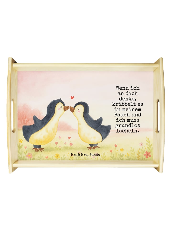 Servier Tablett Pinguine Kuss Design mit Spruch in Weiß