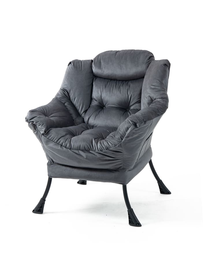 Loungesessel in Grau mit Seitentasche Metallrahmen für Wohnzimmer