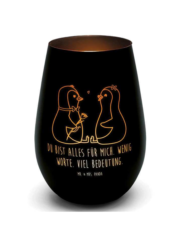 Kerzenständer Pinguin Pärchen mit Spruch in Schwarz