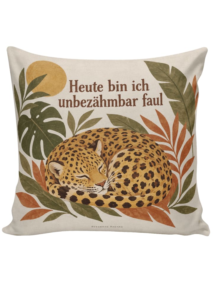 Kopfkissen Leopard schlafend Design mit Spruch in Weiß