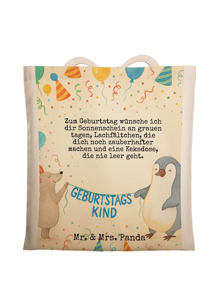 Tote Bag Maus Pinguin Geburtstag Design mit Spruch in Weiß