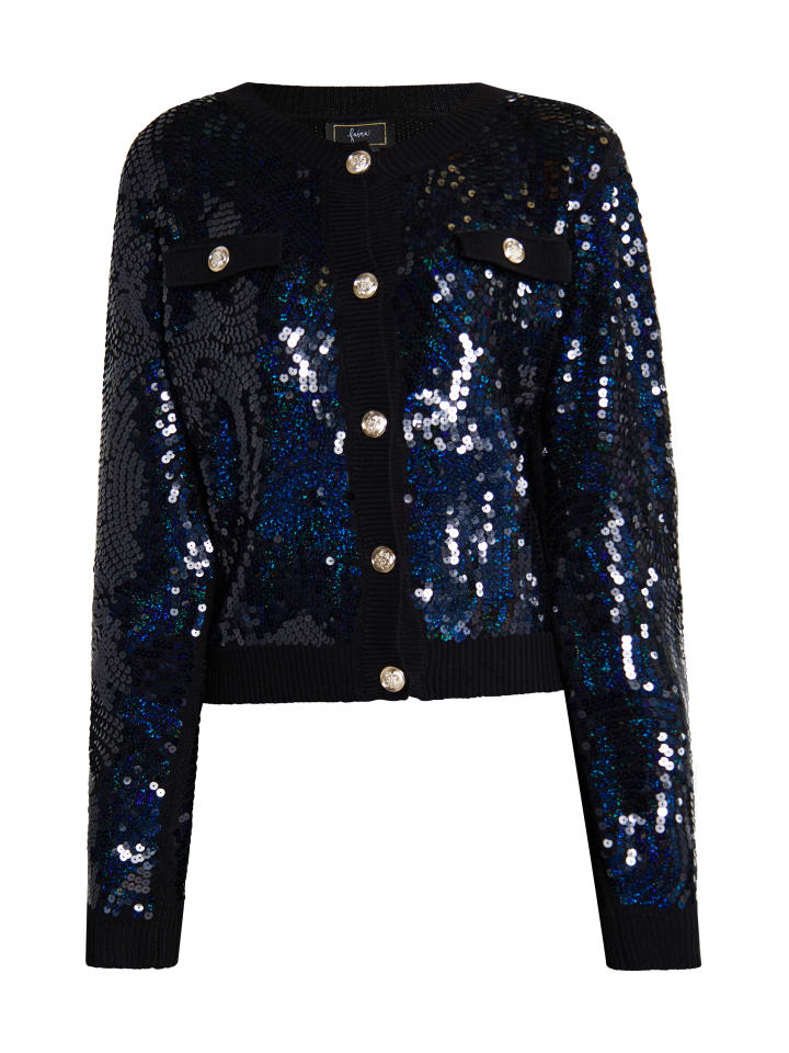 Damen Strickjacke Mit Pailletten in Schwarz