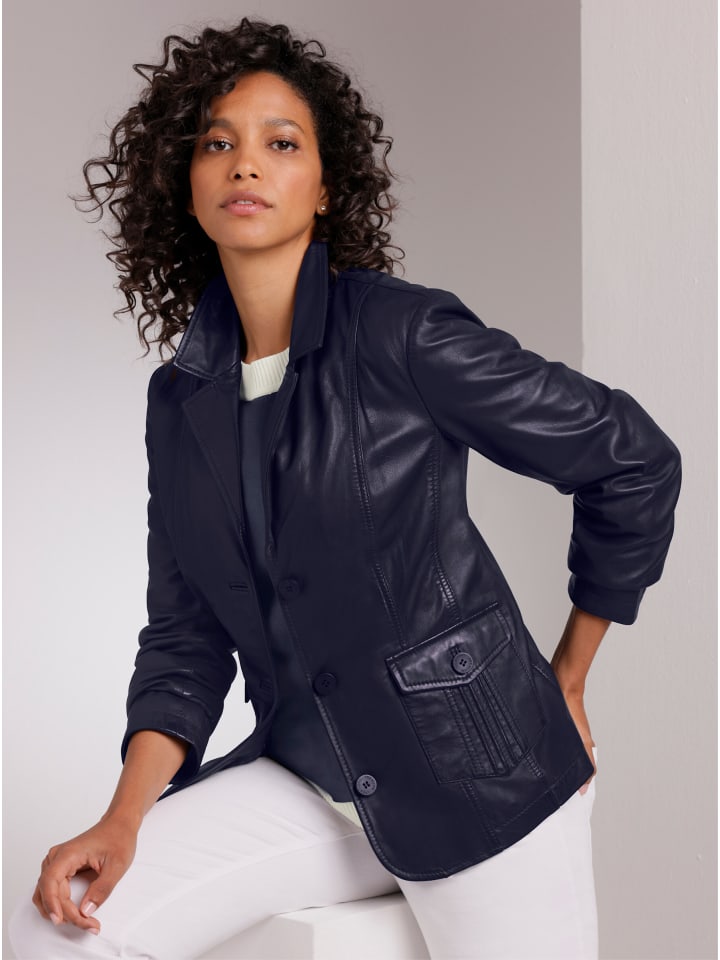 Lammnappa-Lederblazer in marine