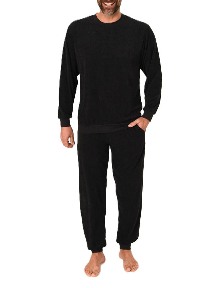 Langarm Frottee Schlafanzug Pyjama Bündchen - 86669 in anthrazit-mel.