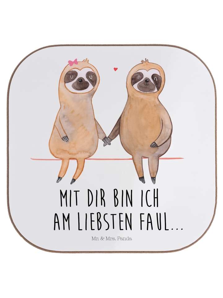 Bierdeckel Faultier Pärchen mit Spruch in Weiß