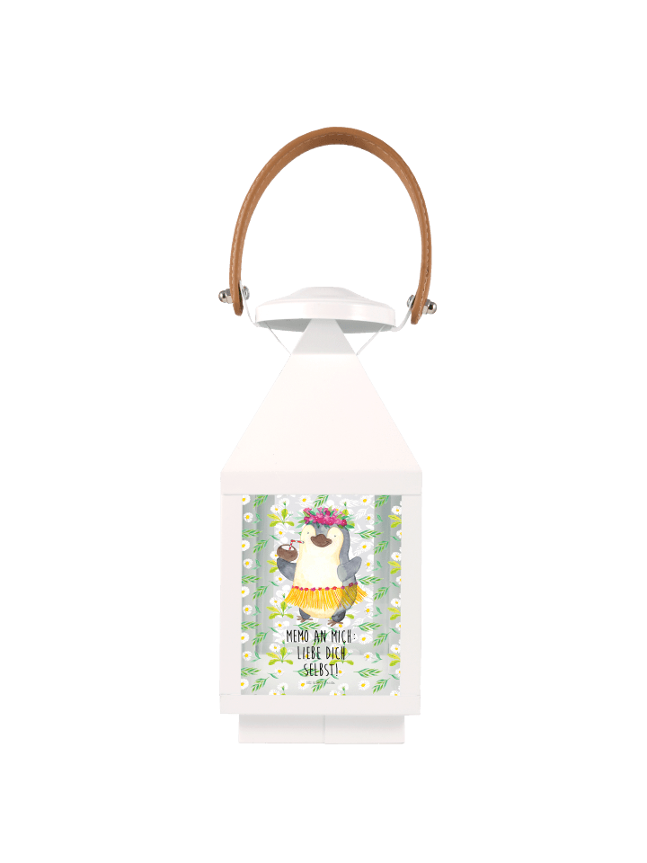 Outdoor Laterne Pinguin Kokosnuss mit Spruch in Transparent