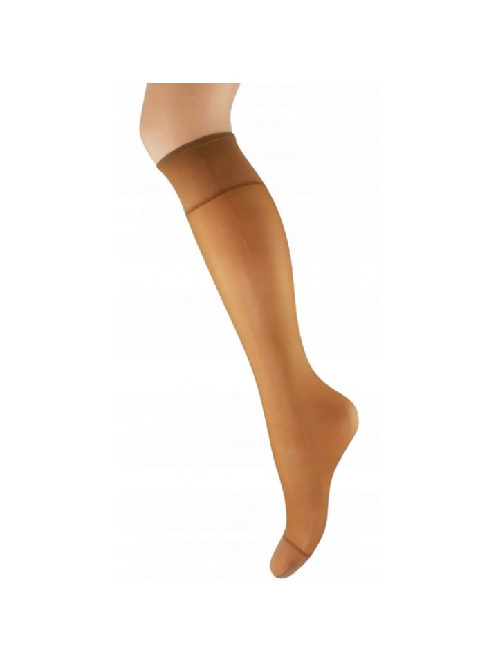 Damen 2er Pack Kniestrümpfe Elegante Lycra-Kniesocken mit 60 DEN in Dunkelbeige