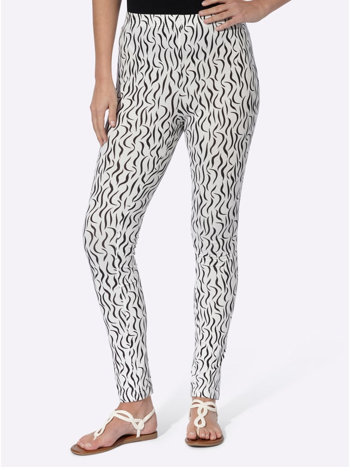 Leggings in ecru-schwarz-bedruckt
