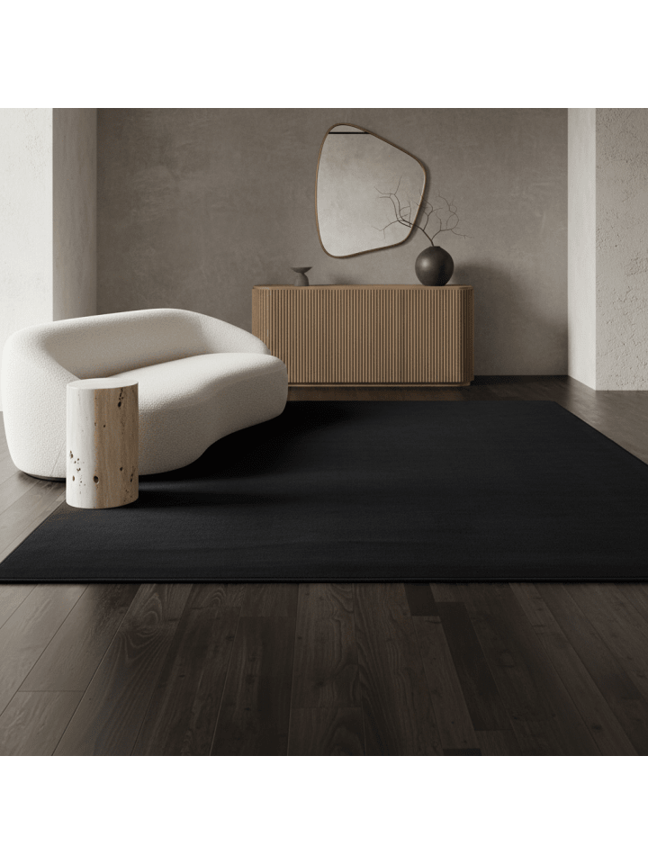 Teppich Kurzflor Waschbar Einfarbig LECH Microfaser OEKO-TEX in Schwarz
