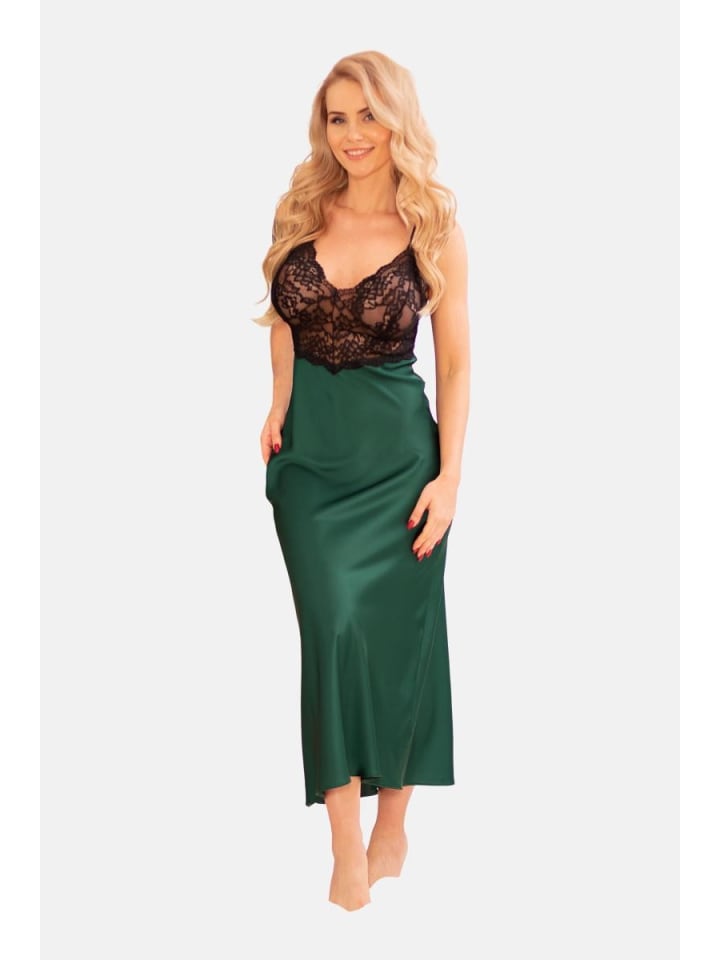 langes Kleid in schwarz/grün