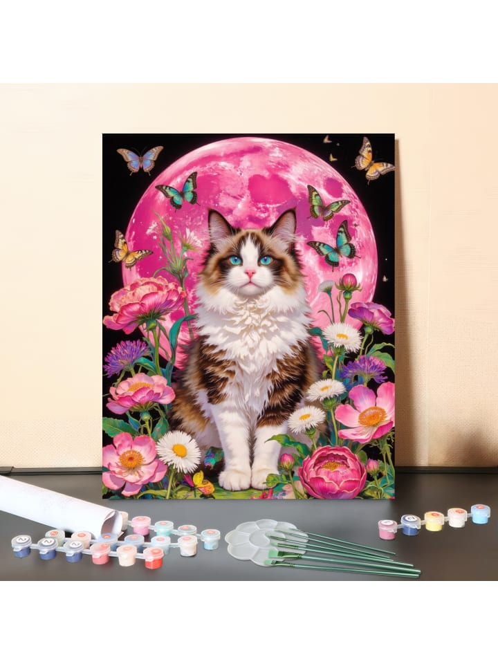 DIY Malen nach Zahlen Set-"Katze im Mondgarten" 