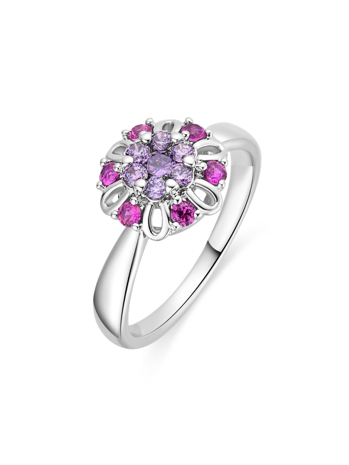 ring in metal alloy and multicoloured zirconia with rhodium finish - Goryah