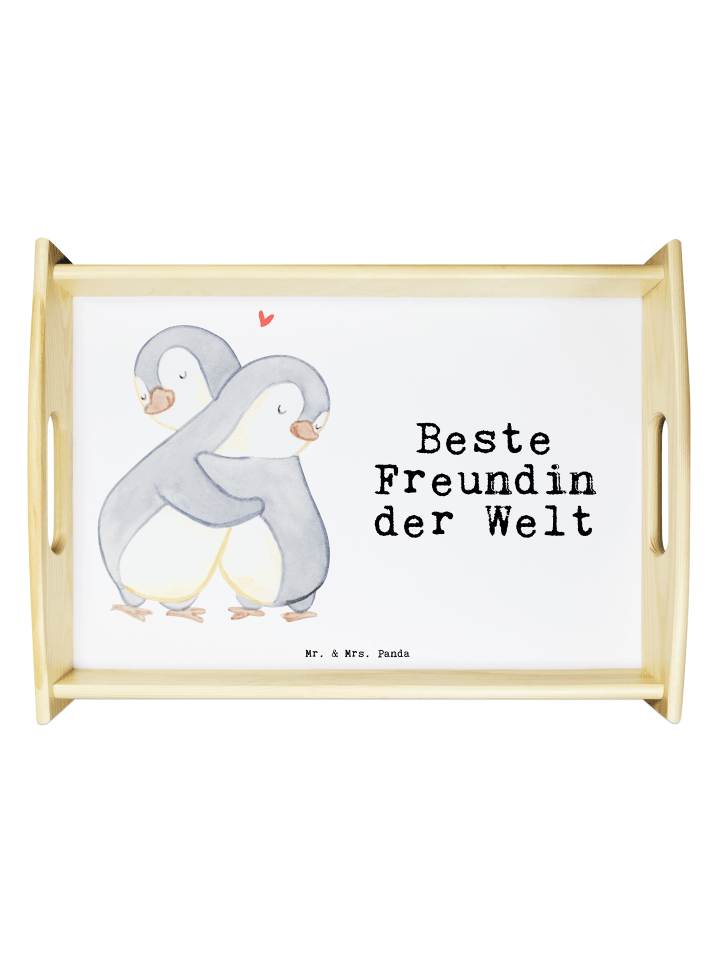Tablett Pinguin Beste Freundin der Welt mit Spruch in Weiß