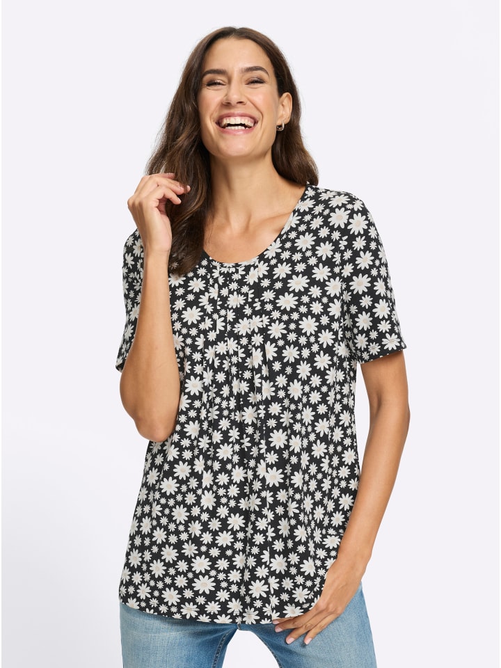Druck-Shirt in schwarz-ecru-bedruckt
