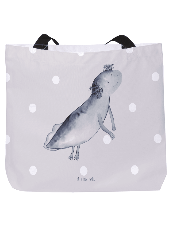 Strandtasche Axolotl Schwimmen ohne Spruch in Grau Pastell