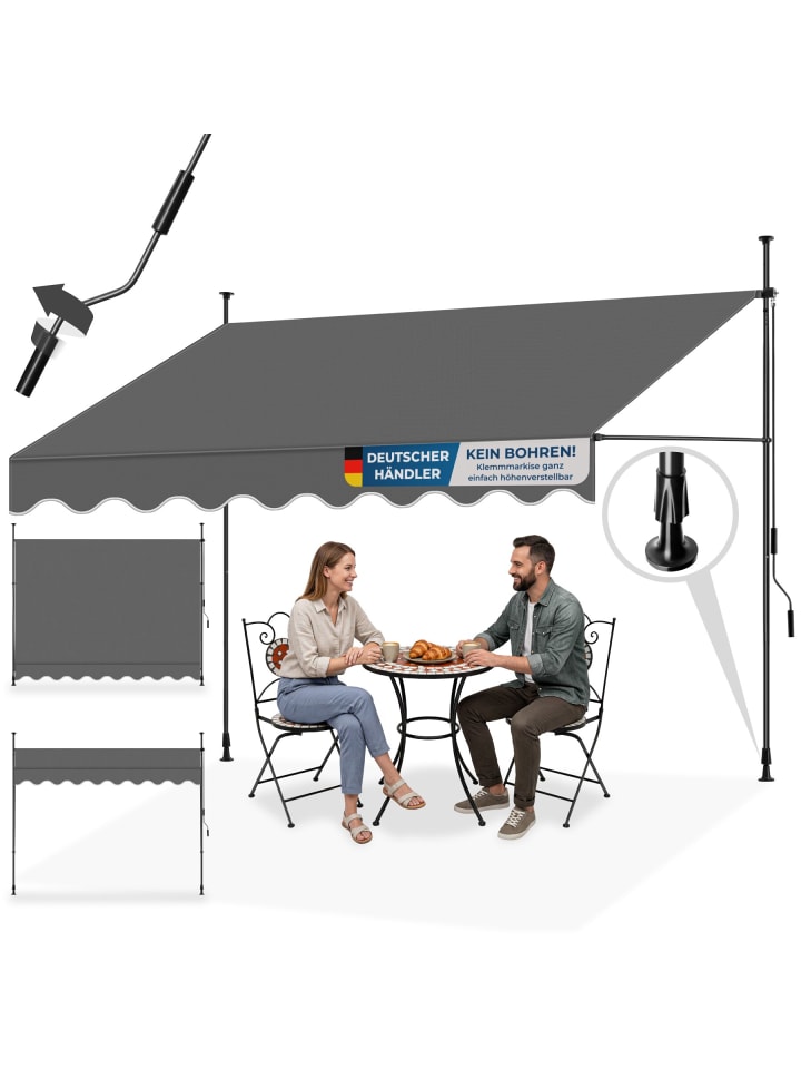 Klemmmarkise mit Handkurbel und bis 90° neigbar, UV-beständig