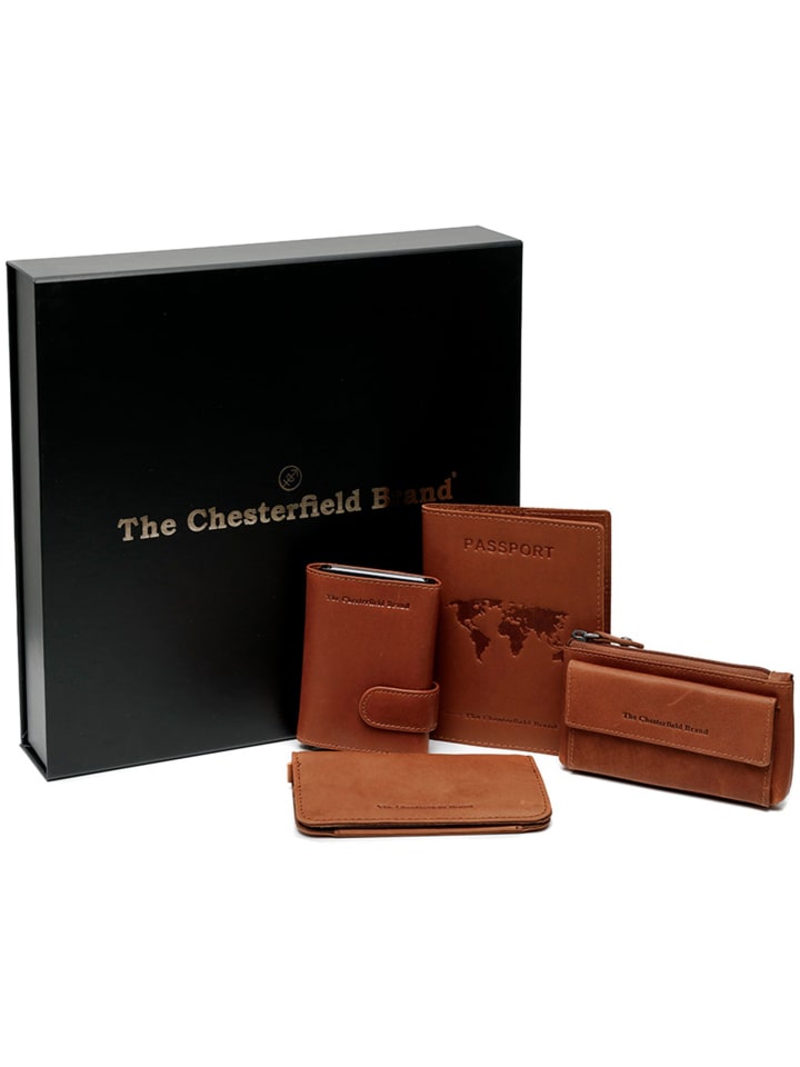 Kreditkartenetui 4-teiliges Geschenkset Leder 7 cm cognac