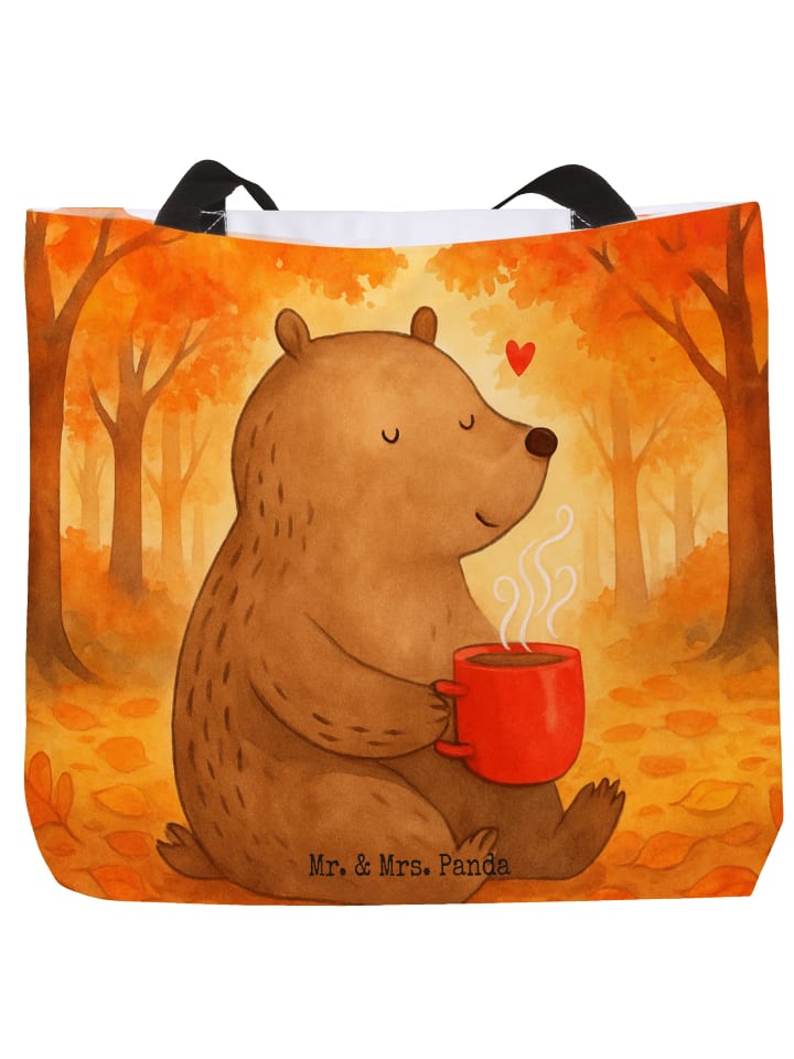 Tote Bag Bär Morgenkaffee Design ohne Spruch in Weiß