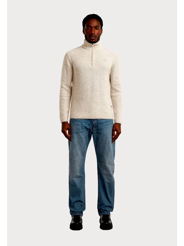 Pullover 'Double collar half zip' in beige