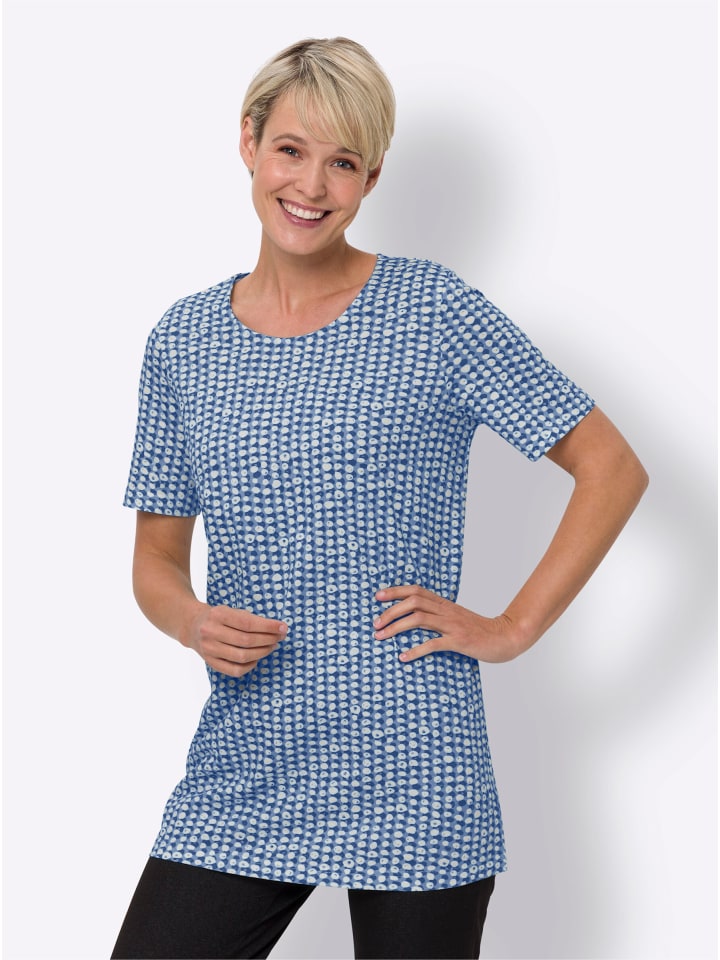 Longshirt in royalblau-himmelblau-bedruckt