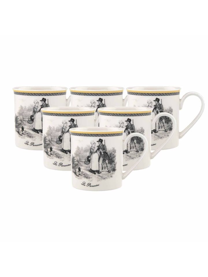 6er Set Kaffeebecher Audun Chasse in Weiß-Grau-Gelb 300 ml