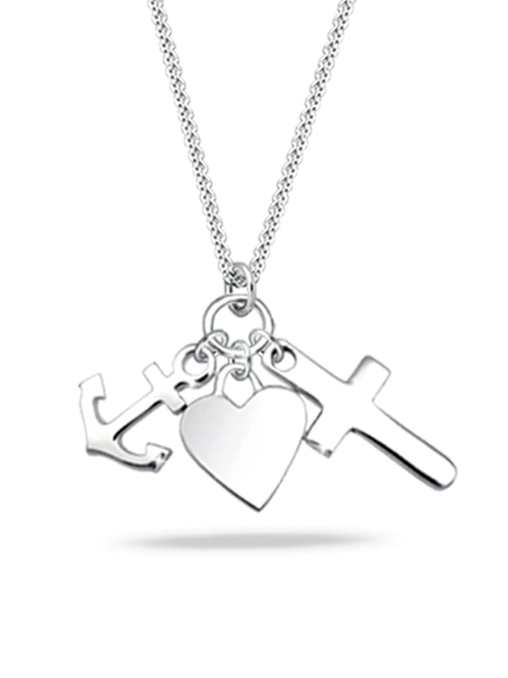 Halskette 925 Sterling Silber Anker, Herz, Kreuz in Silber