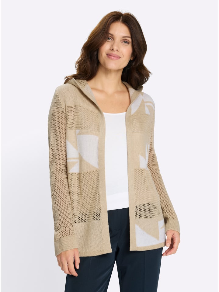 Ajour-Strickjacke in sand-ecru-gemustert
