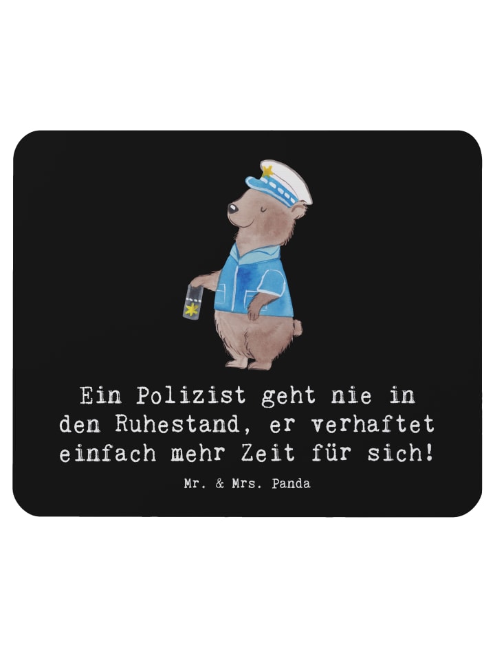 Mauspad Polizist Ruhestand mit Spruch in Schwarz