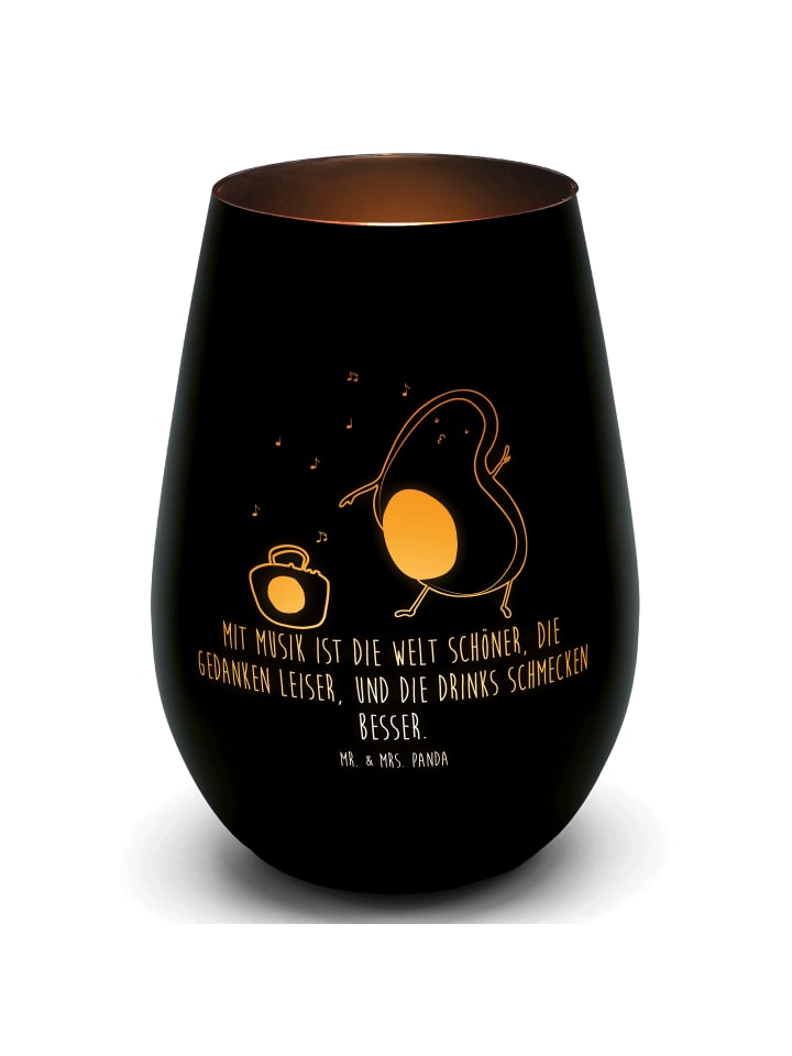 Windlicht Avocado Tanzen mit Spruch in Schwarz