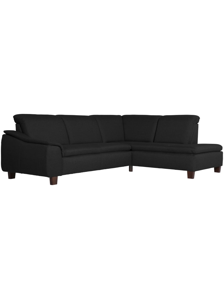 ECKSOFA mit Ottomane rechts Kaylil Flachgewebe schwarz