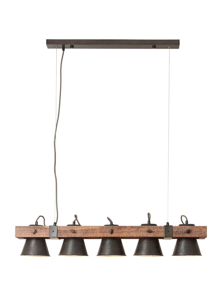 Pendelleuchte, 5-flammig Plow 115x95x20 cm in schwarz stahl/holz