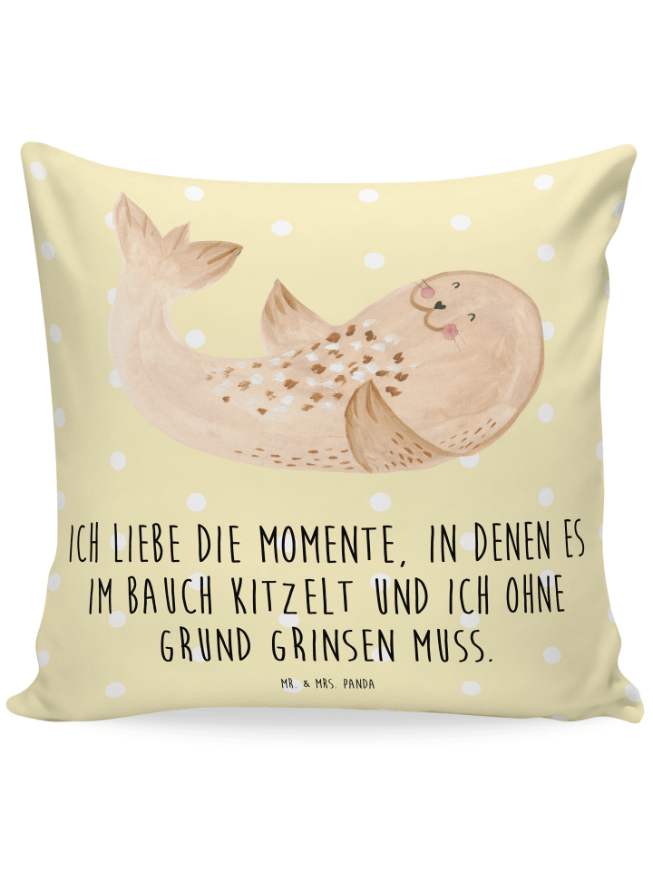 Deko Kissen Robbe Liegen mit Spruch in Gelb Pastell