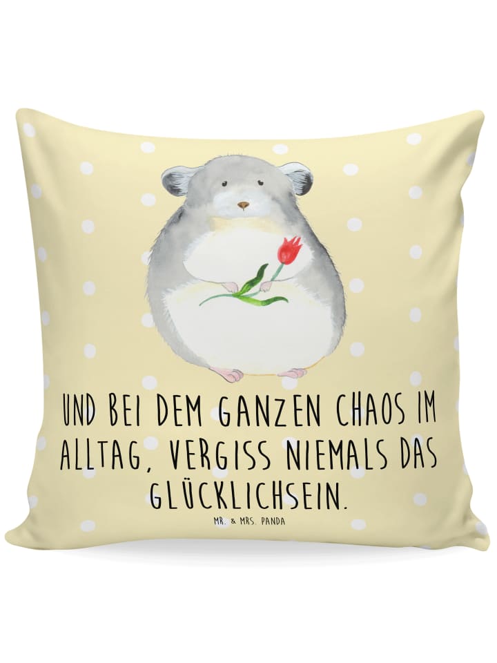 Sofakissen Chinchilla Blume mit Spruch in Gelb Pastell