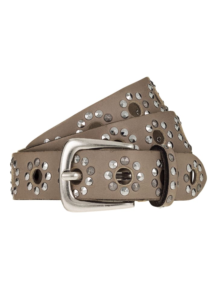 Nietengürtel Leder taupe