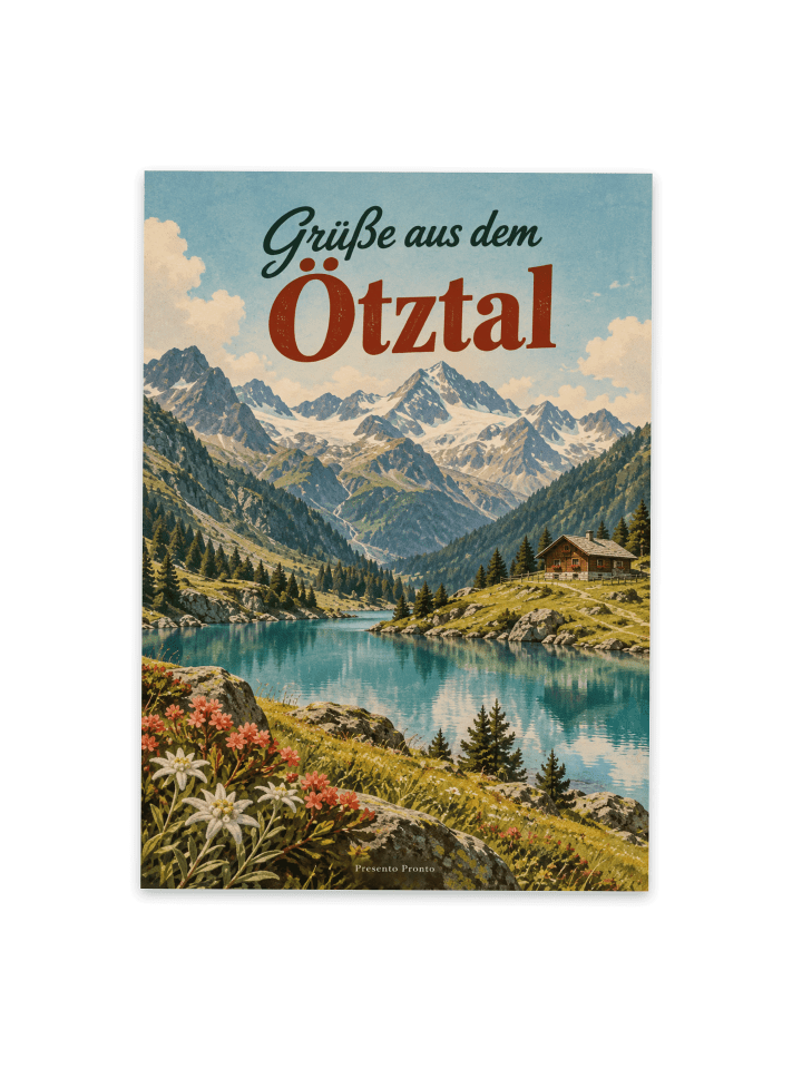 Postkarte Alpenlandschaft nostalgisch Design mi... in Weiß